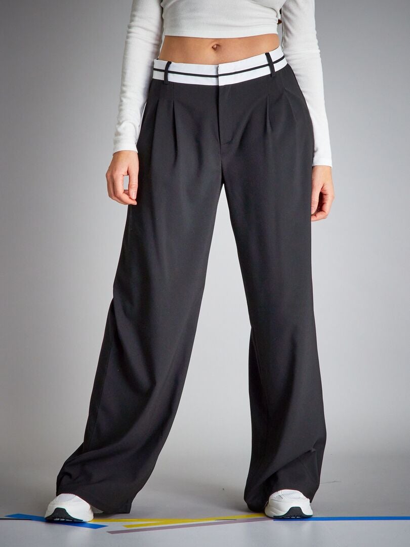 Pantalon large avec ceinture contrastante Noir - Kiabi