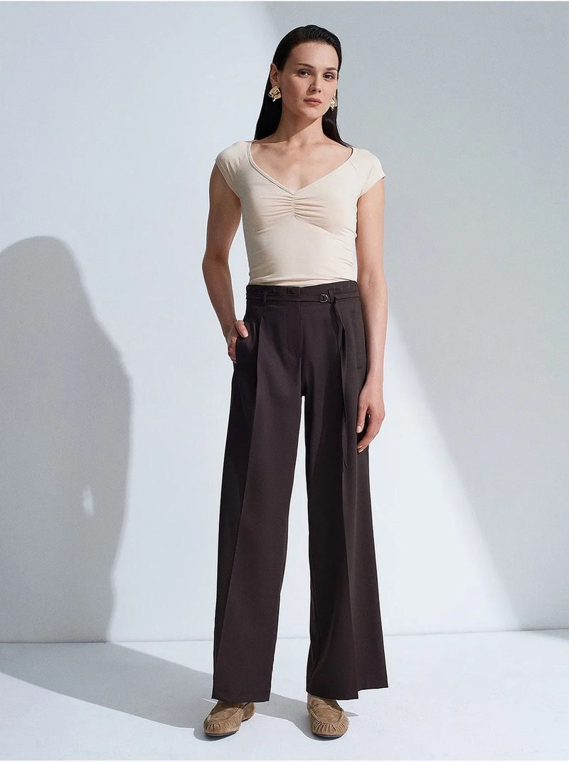Pantalon large avec ceinture dilvin Marron chocolat - Kiabi