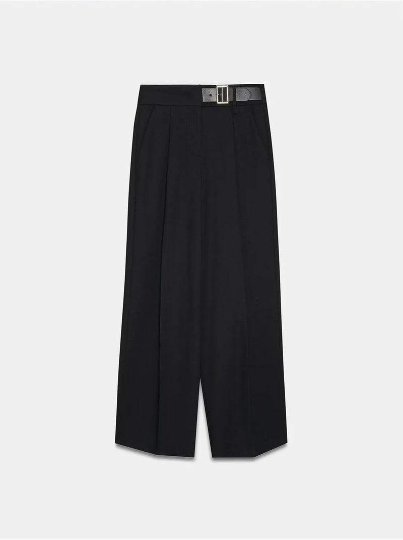 Pantalon large avec ceinture dilvin Noir - Kiabi
