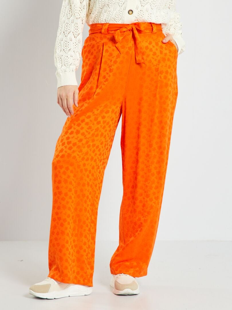 Pantalon large avec imprimé floral orange - Kiabi