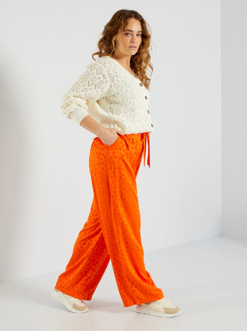 Pantalon large avec imprimé floral orange - Kiabi