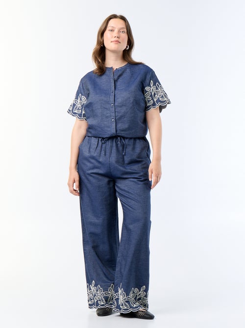 Pantalon large avec imprimés brodés - Kiabi Pantalon large avec imprimés brodés - Kiabi