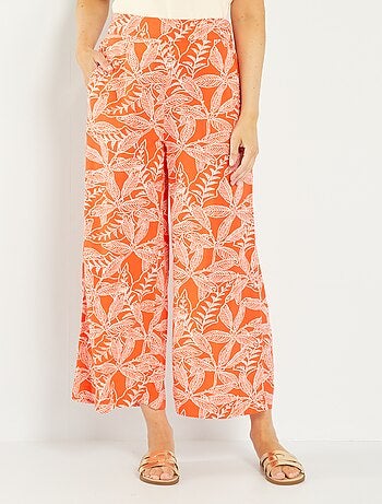 Pantalon large élastiqué orange femme