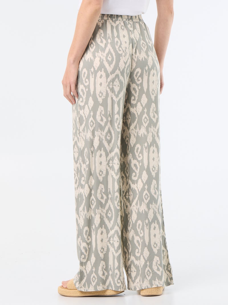 Pantalon large avec taille élastiquée Vert - Kiabi