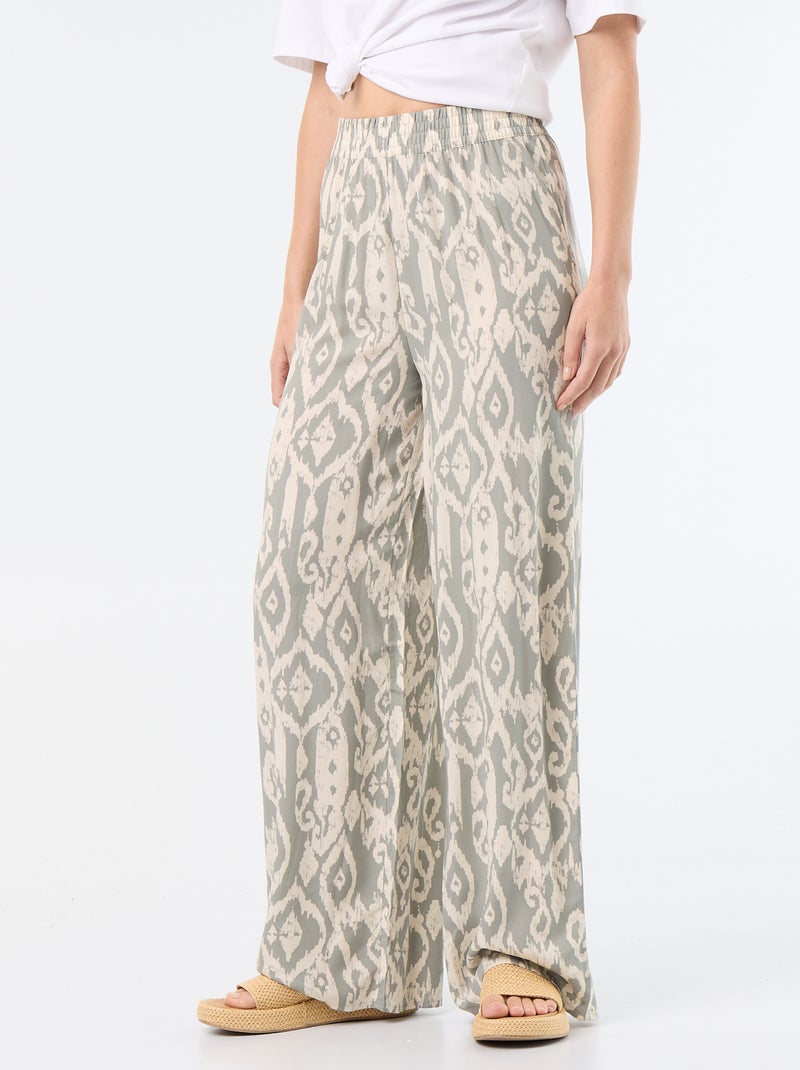Pantalon large avec taille élastiquée Vert - Kiabi