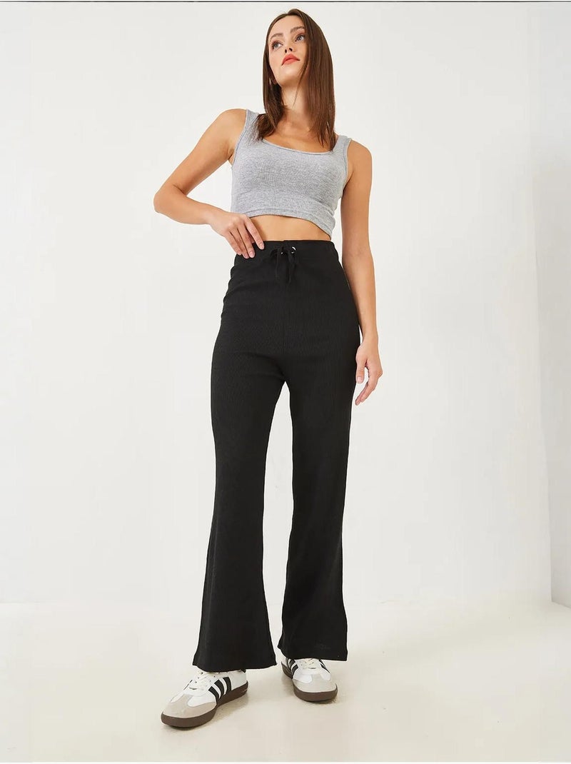 Pantalon large côtelé avec ceinture nouée lucci Noir - Kiabi
