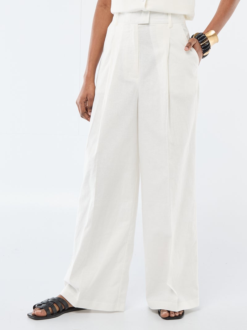 Pantalon large de cérémonie en lin mélangé Blanc - Kiabi