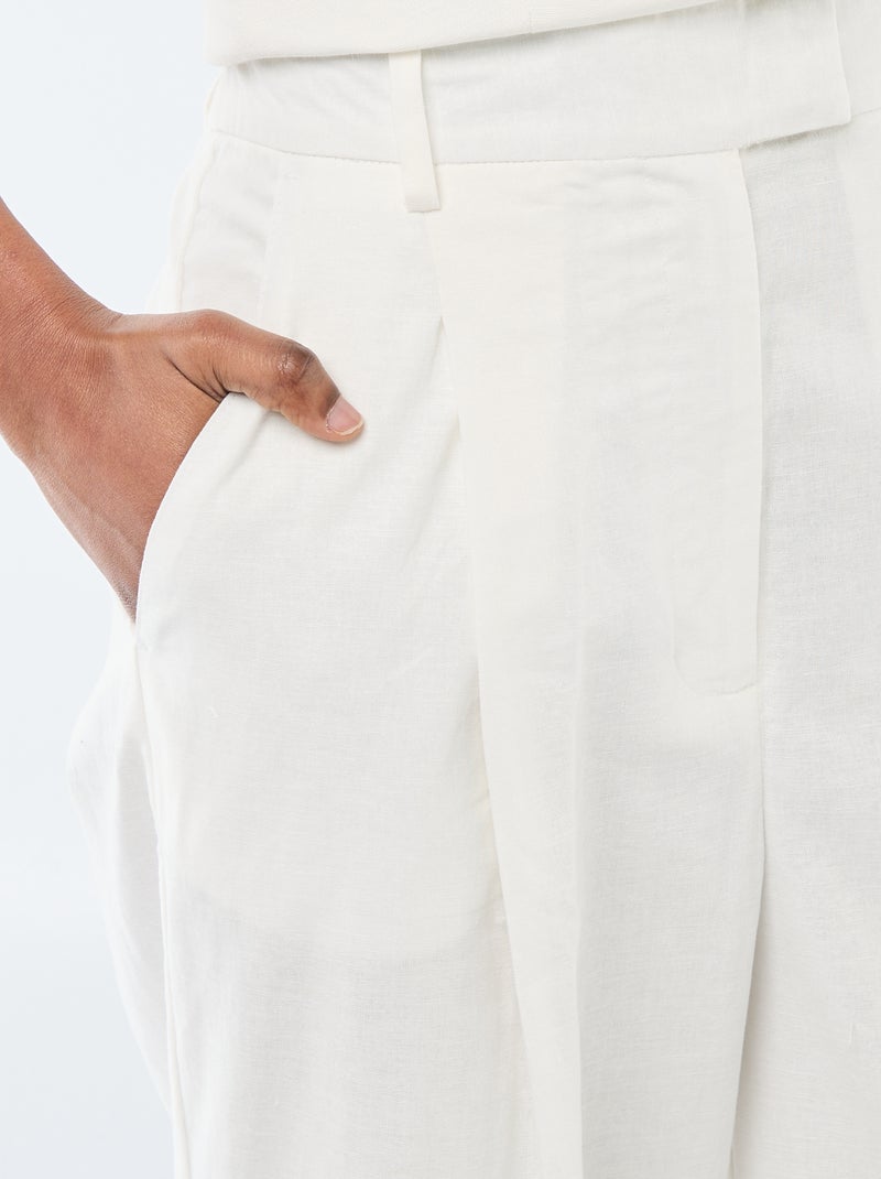 Pantalon large de cérémonie en lin mélangé Blanc - Kiabi