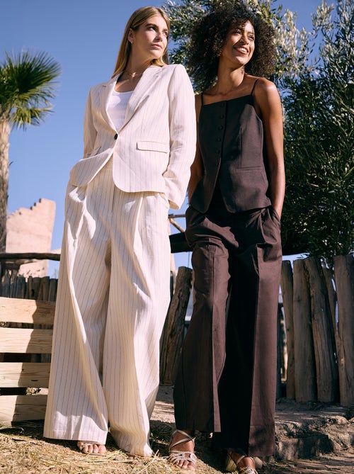 Pantalon large de cérémonie en lin mélangé - Kiabi