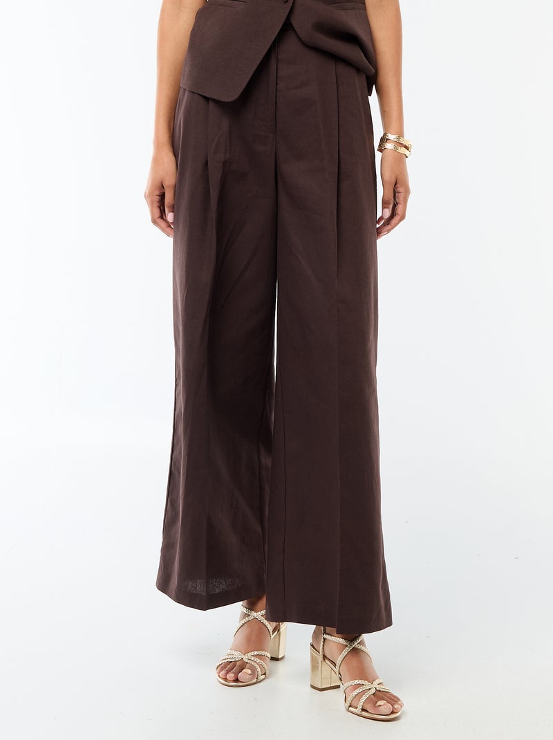 Pantalon large de cérémonie en lin mélangé Marron - Kiabi