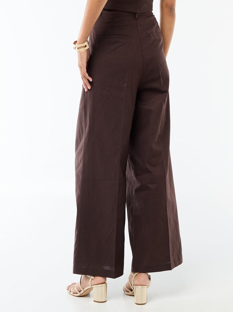Pantalon large de cérémonie en lin mélangé Marron - Kiabi