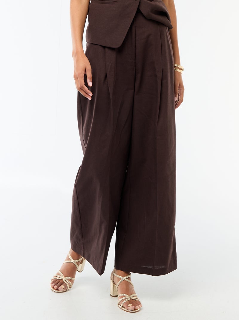 Pantalon large de cérémonie en lin mélangé Marron - Kiabi