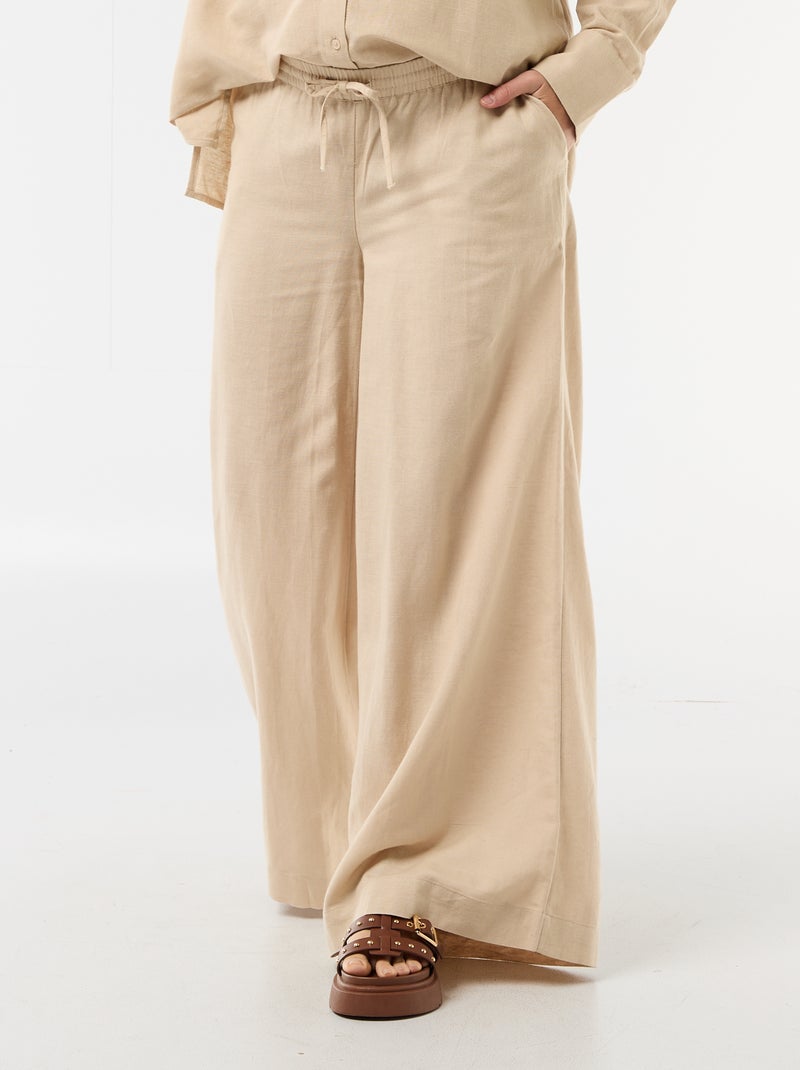 Pantalon large de maternité en lin mélangé Beige - Kiabi