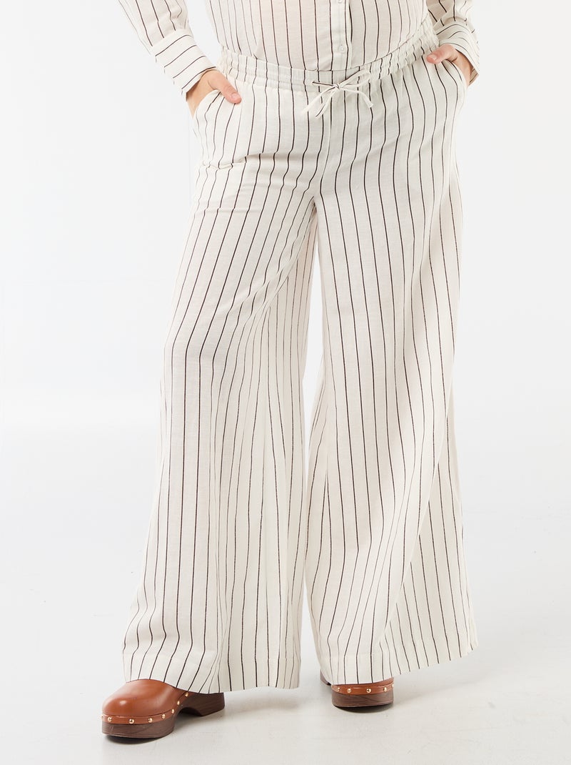 Pantalon large de maternité en lin mélangé Blanc - Kiabi