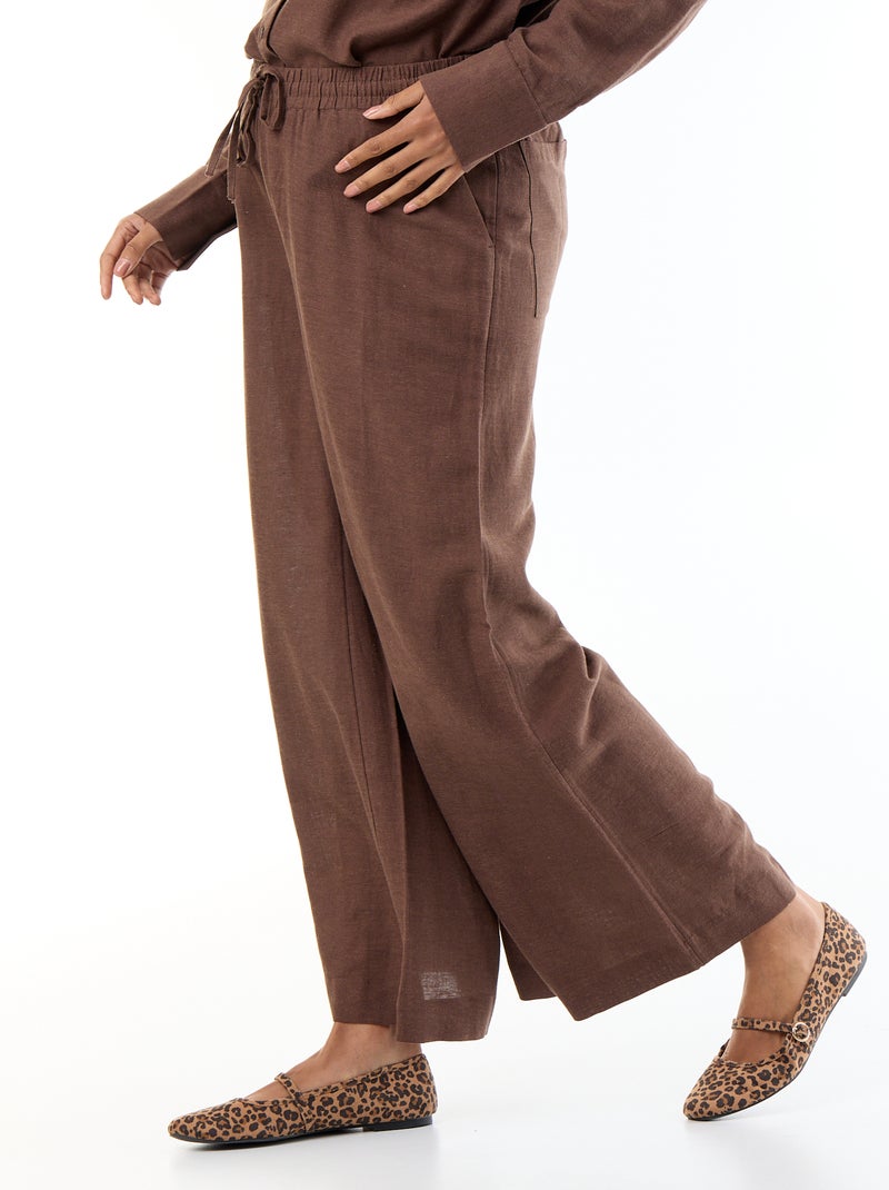 Pantalon large de maternité en lin mélangé Marron - Kiabi