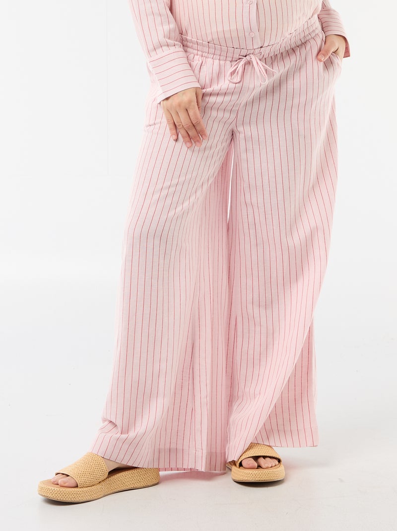 Pantalon large de maternité en lin mélangé Rose - Kiabi