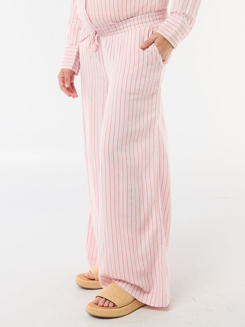 Pantalon large de maternité en lin mélangé Rose - Kiabi