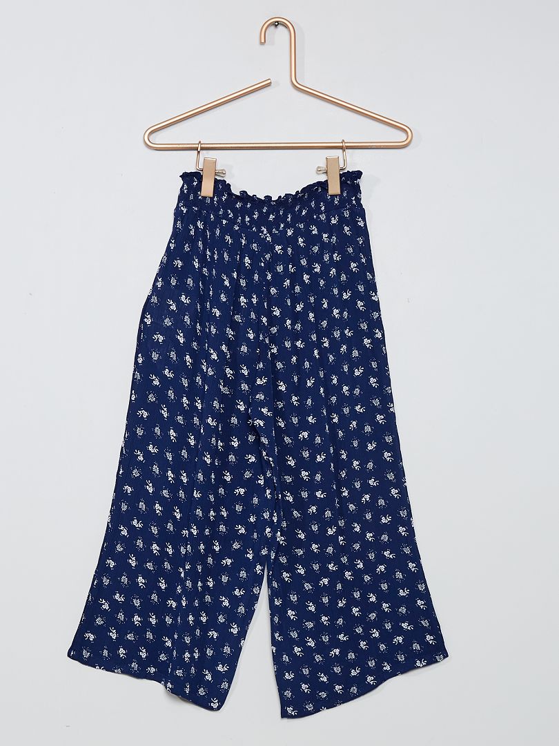 Pantalon large détail smock bleu - Kiabi