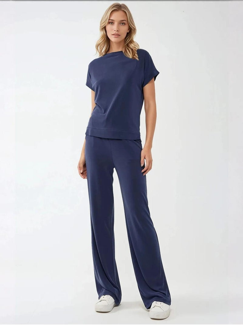 Pantalon large doux au toucher hiccup Bleu marine - Kiabi