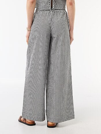 Pantalon large en coton texturé vichy