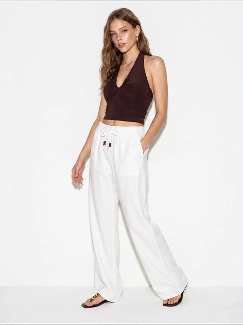 Pantalon large en coton à taille coulissée lucci - Kiabi Pantalon large en coton à taille coulissée lucci - Kiabi