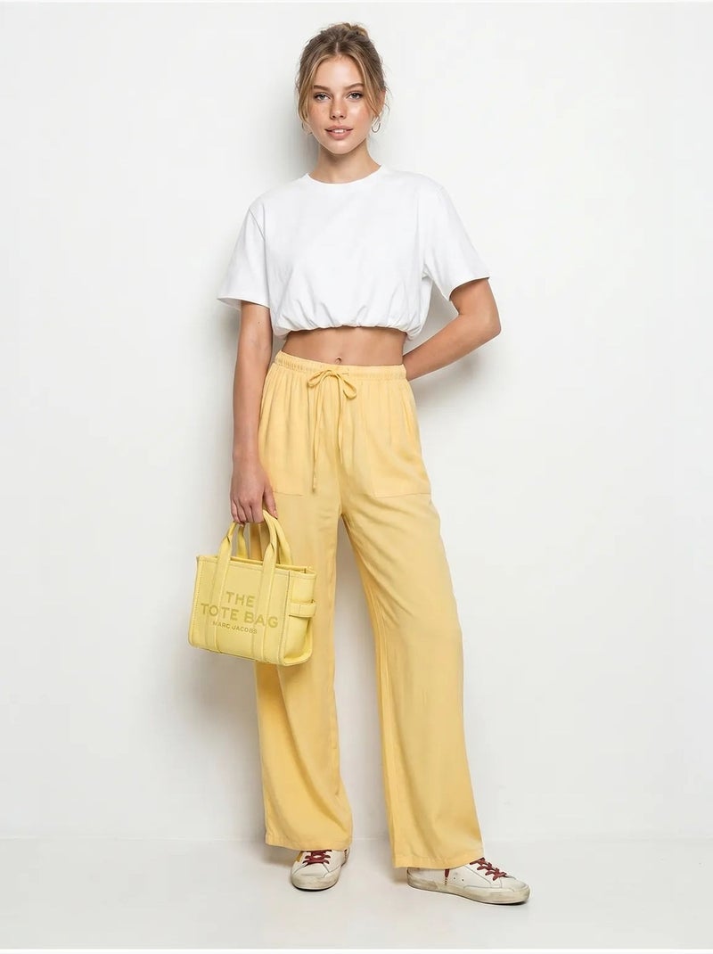 Pantalon large en coton à taille coulissée lucci Jaune citron - Kiabi