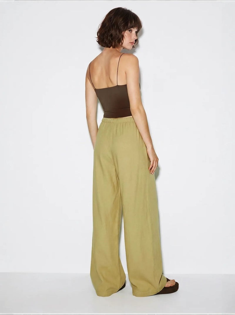 Pantalon large en coton à taille coulissée lucci Kaki - Kiabi