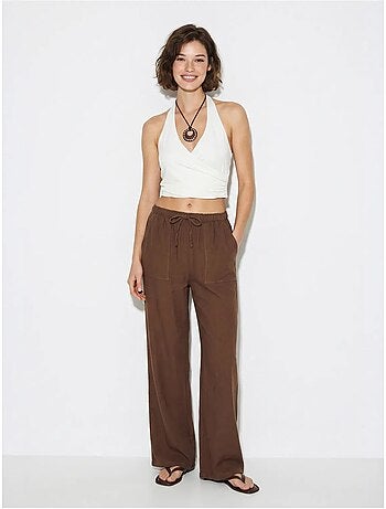 Pantalon large en coton à taille coulissée lucci