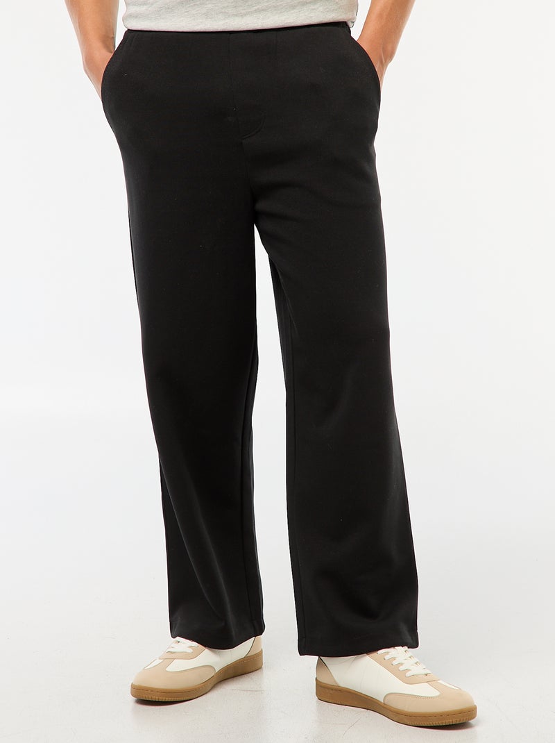 Pantalon large en coton uni Noir - Kiabi