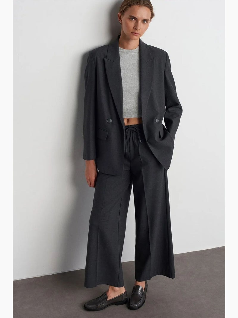 Pantalon large en crêpe à taille coulissante dilvin Gris foncé - Kiabi