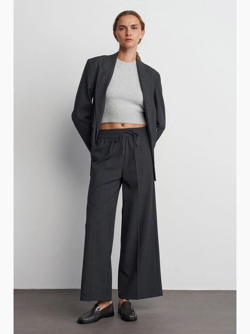 Pantalon large en crêpe à taille coulissante dilvin Gris foncé - Kiabi