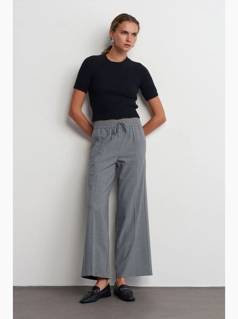 Pantalon large en crêpe à taille coulissante dilvin Gris - Kiabi