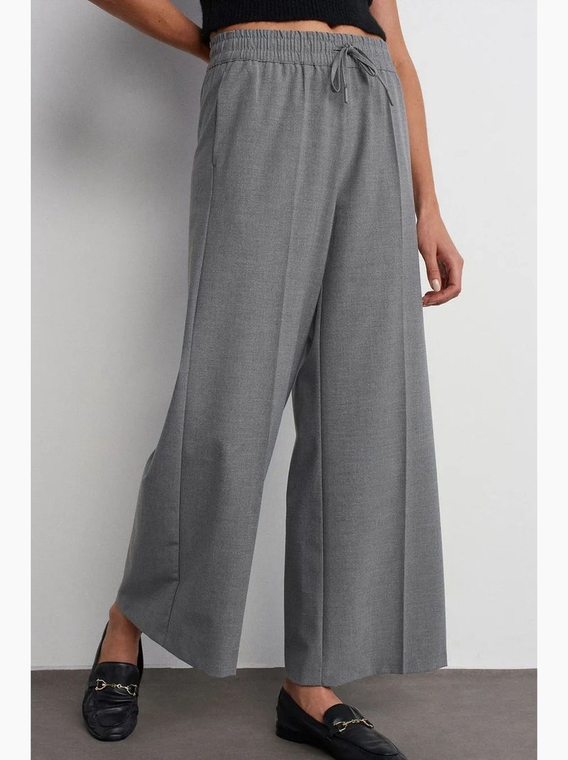 Pantalon large en crêpe à taille coulissante dilvin Gris - Kiabi