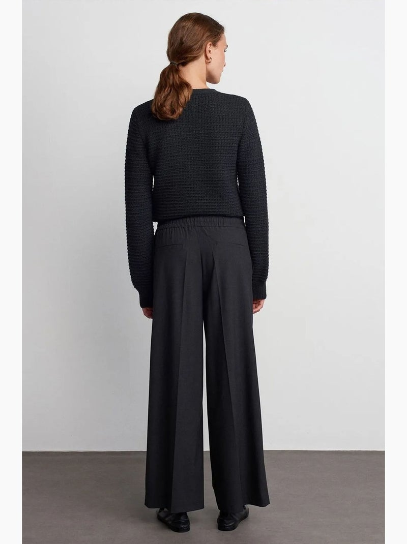 Pantalon large en crêpe à taille coulissante dilvin Gris Noir - Kiabi