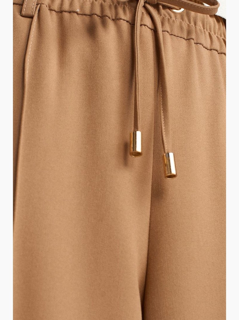 Pantalon large en crêpe à taille coulissée dilvin Camel - Kiabi