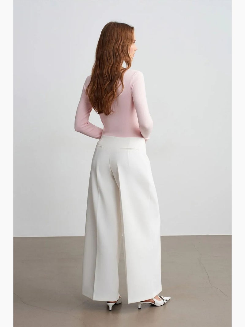 Pantalon large en crêpe à taille haute dilvin Blanc cassé - Kiabi