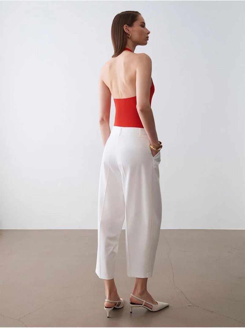 Pantalon large en crêpe à taille haute dilvin Blanc - Kiabi