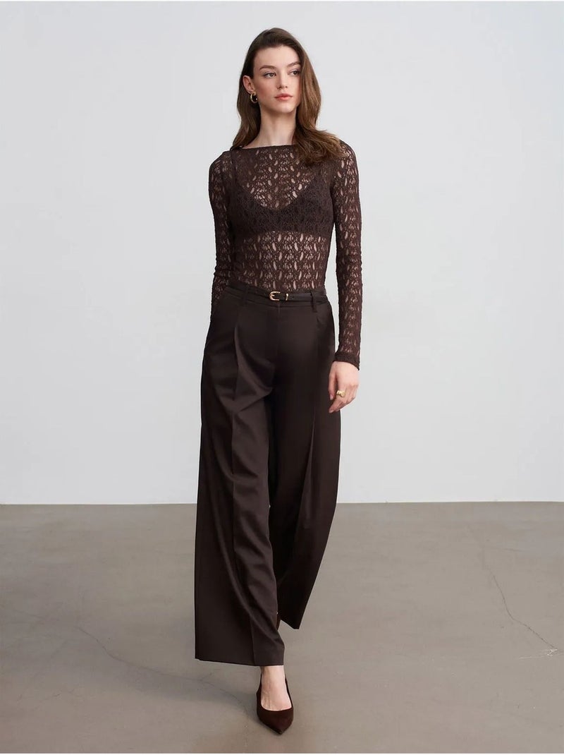 Pantalon large en crêpe à taille haute dilvin Marron chocolat - Kiabi