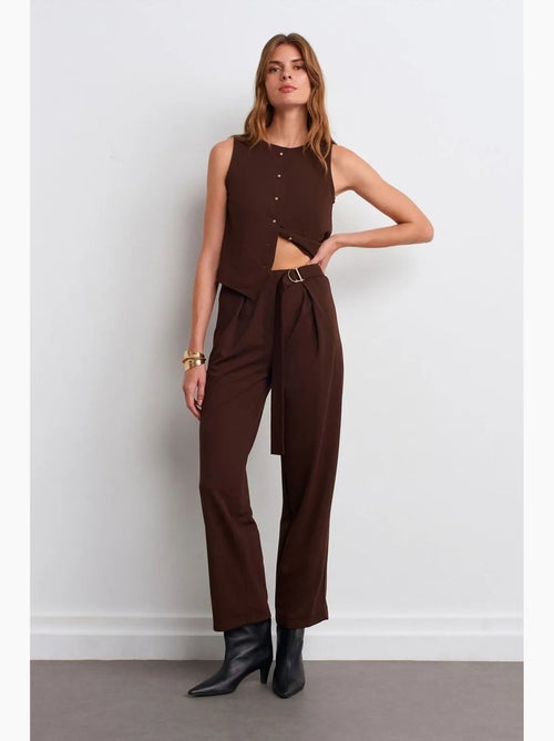 Pantalon large en crêpe à taille haute dilvin - Kiabi Pantalon large en crêpe à taille haute dilvin - Kiabi
