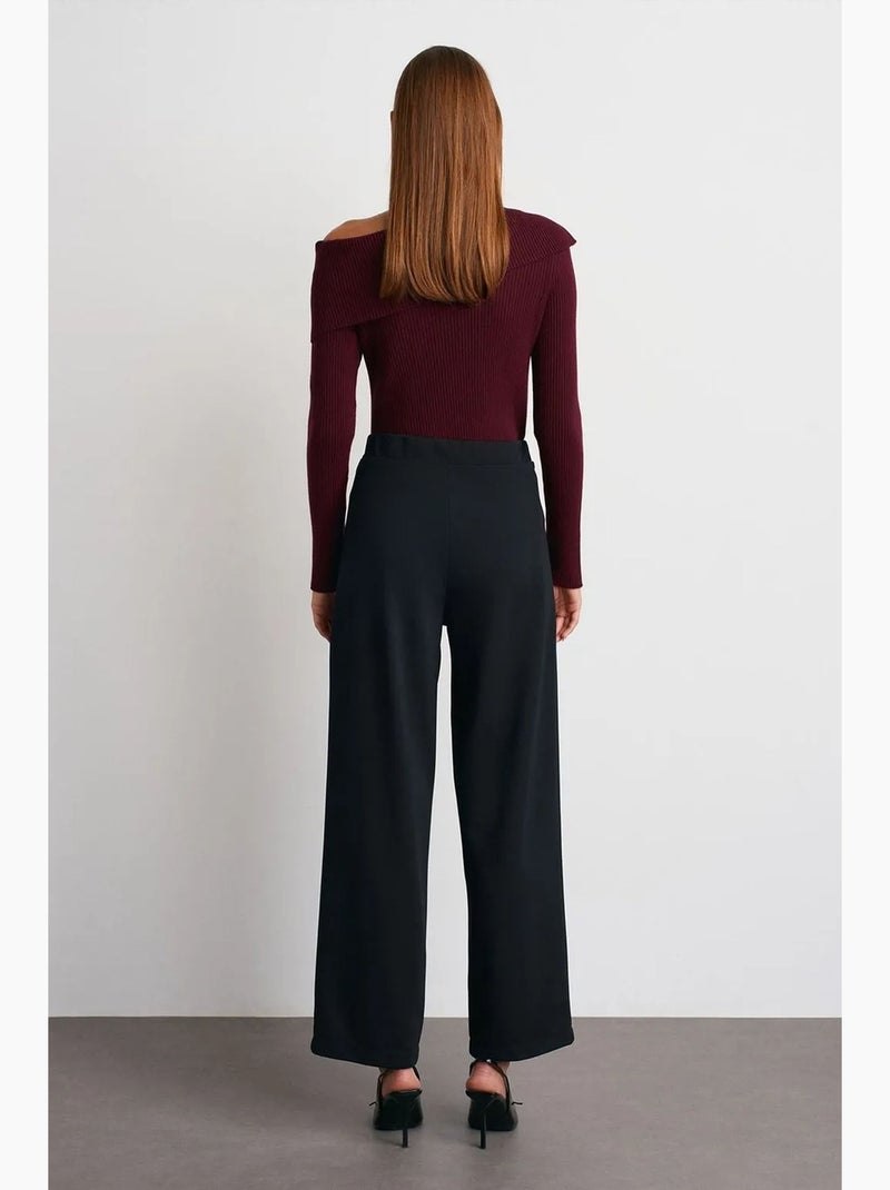 Pantalon large en crêpe à taille haute dilvin Noir - Kiabi