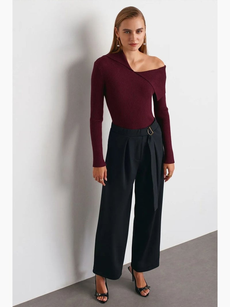 Pantalon large en crêpe à taille haute dilvin Noir - Kiabi