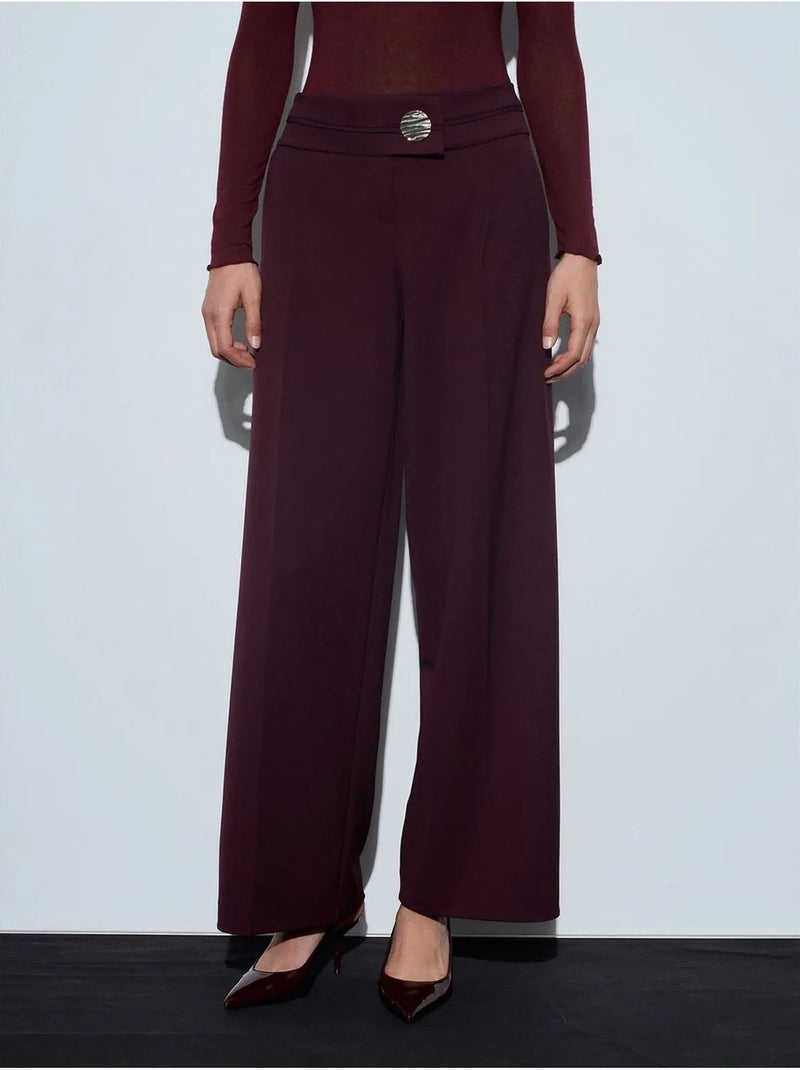 Pantalon large en crêpe à taille haute dilvin Rouge bordeaux - Kiabi