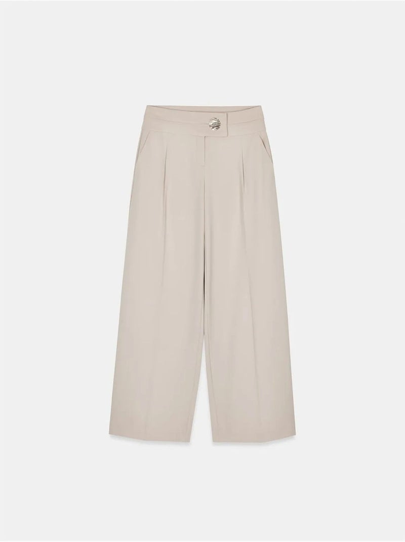 Pantalon large en crêpe à taille haute dilvin Sable - Kiabi