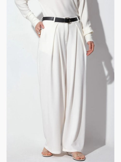 Pantalon large en crêpe à taille haute et ceinture busem - Kiabi