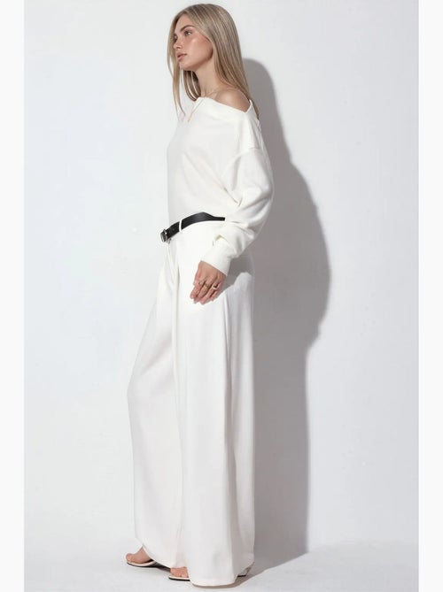 Pantalon large en crêpe à taille haute et ceinture busem - Kiabi