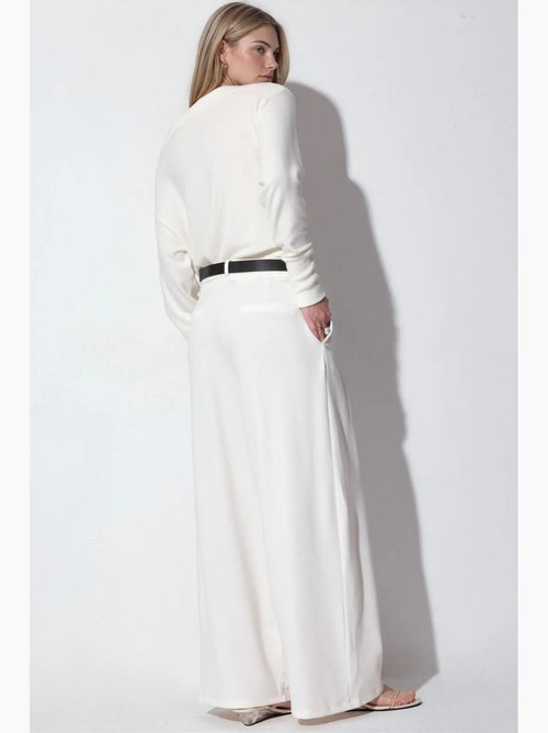 Pantalon large en crêpe à taille haute et ceinture busem - Kiabi