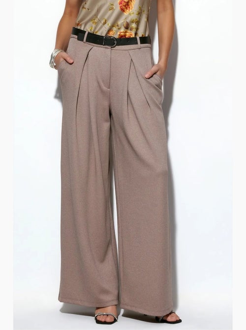 Pantalon large en crêpe à taille haute et ceinture busem - Kiabi