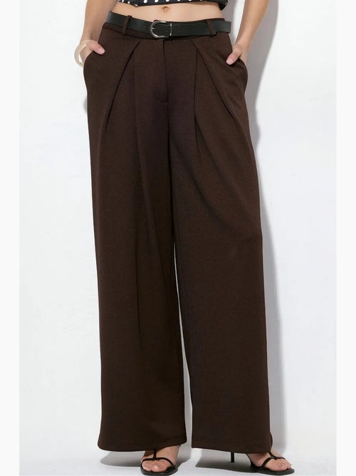 Pantalon large en crêpe à taille haute et ceinture busem - Kiabi