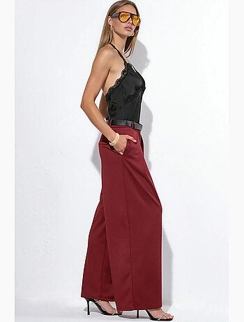 Pantalon large en crêpe à taille haute et ceinture busem
