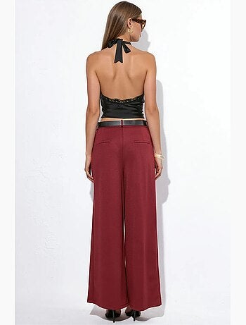 Pantalon large en crêpe à taille haute et ceinture busem